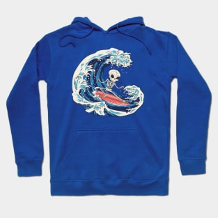 Cool Surfing Skeleton Riding a Great Wave Hoodie